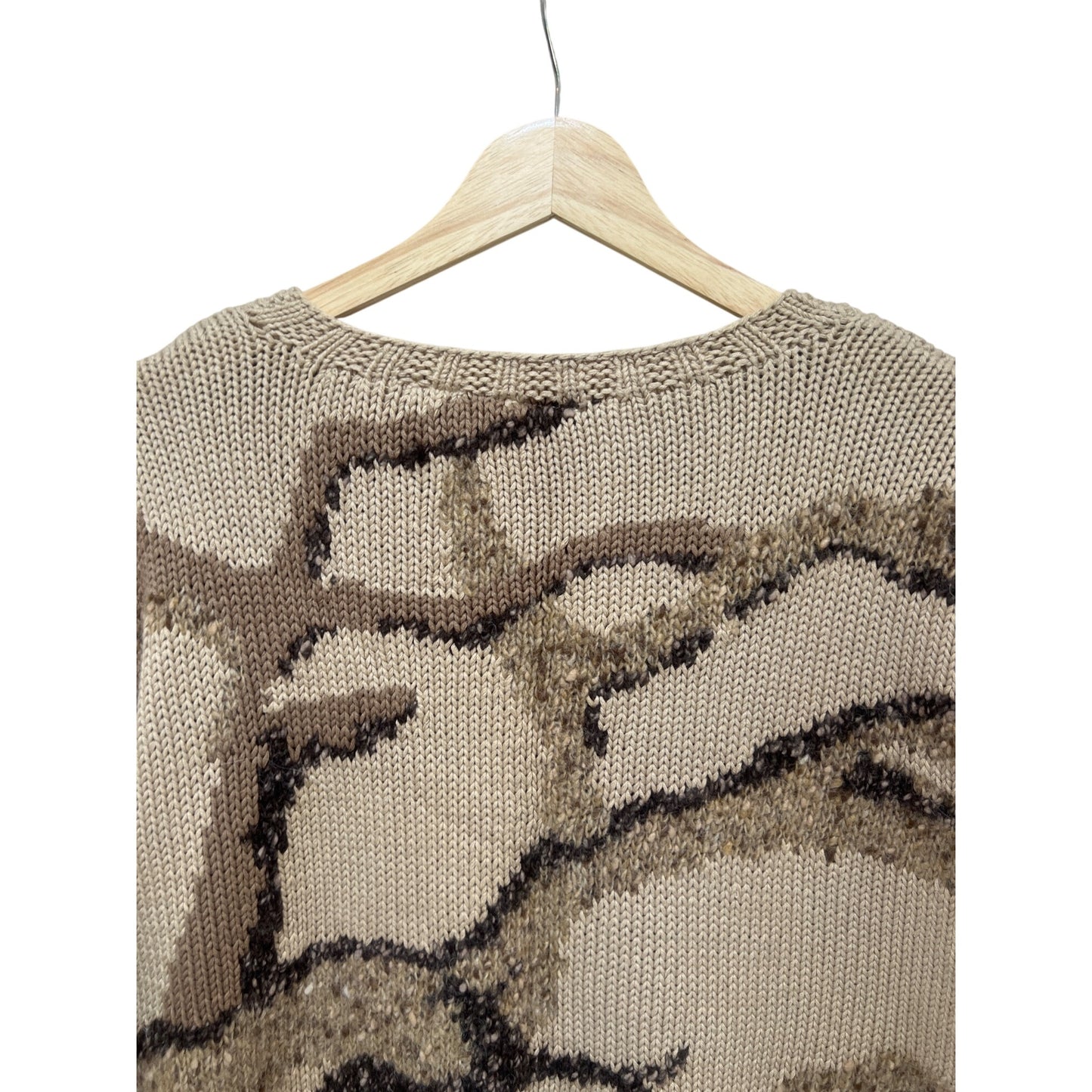 Liz Claiborne Lizsport Petite Sweater Beige Woodland Knit Koala on Branch Cotton Wool Blend