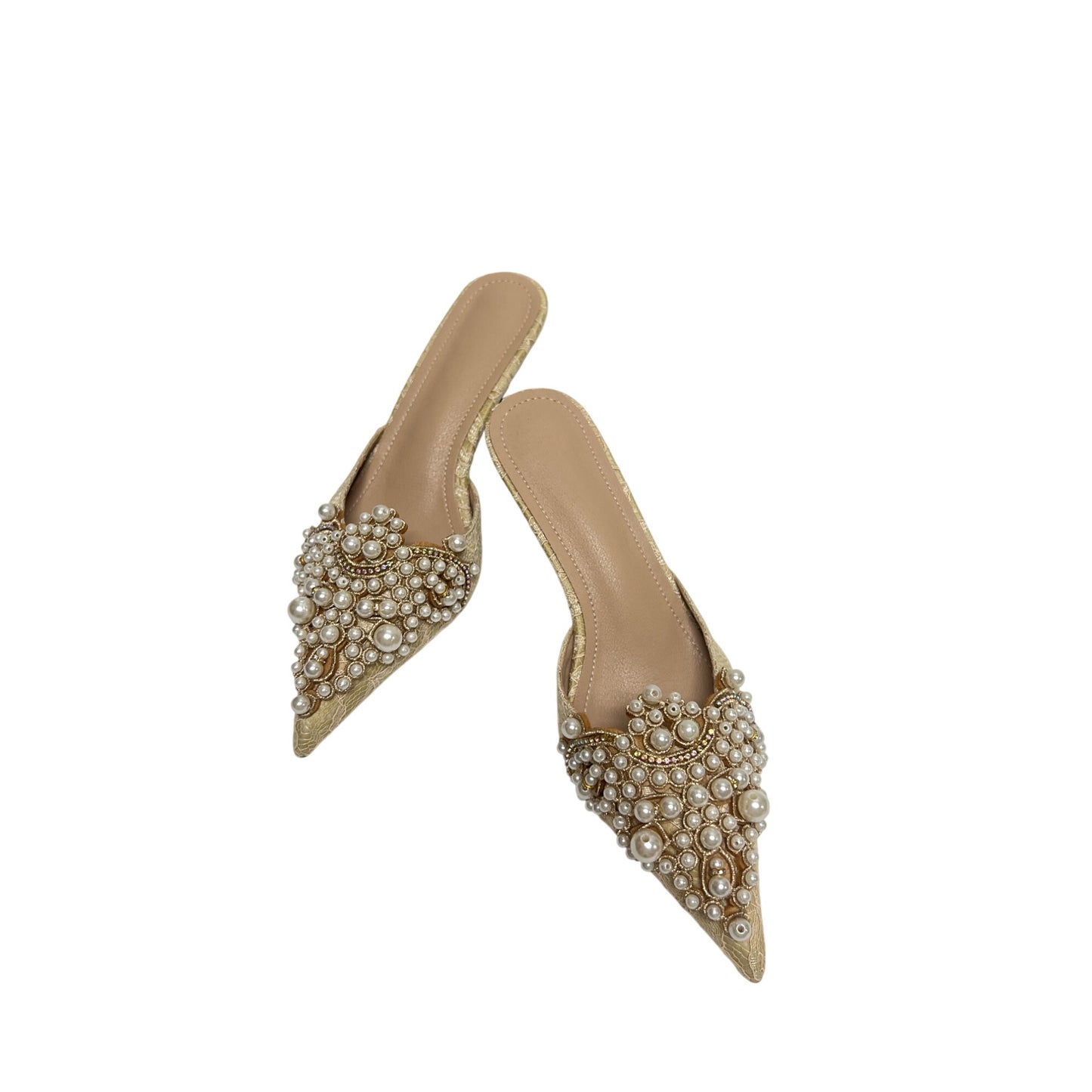 Vita Grace NWT Cream Pearl Beaded Bridal Kitten Heel Mule