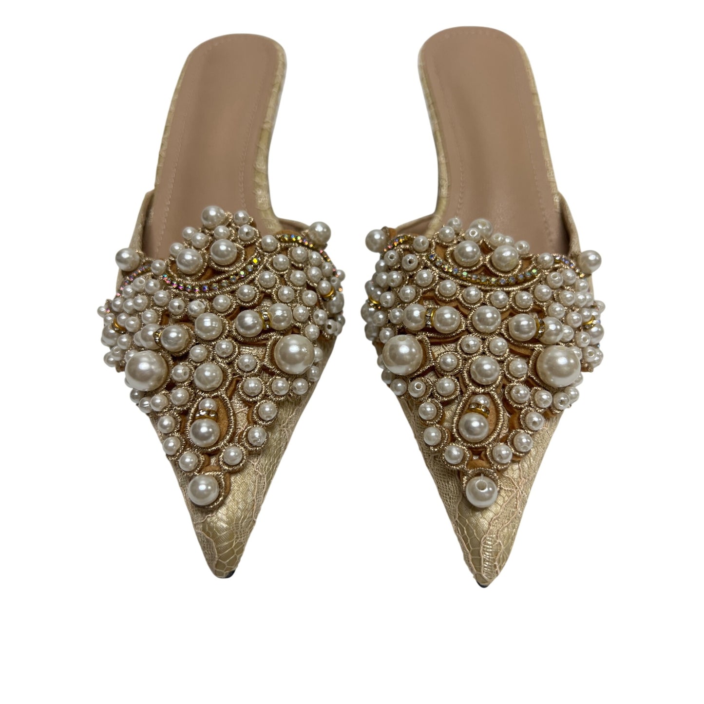 Vita Grace NWT Cream Pearl Beaded Bridal Kitten Heel Mule