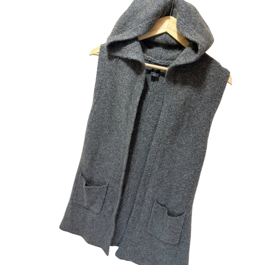 Tahari Gray Hooded Knit Vest With Pockets XS Acrylic Wool Blend