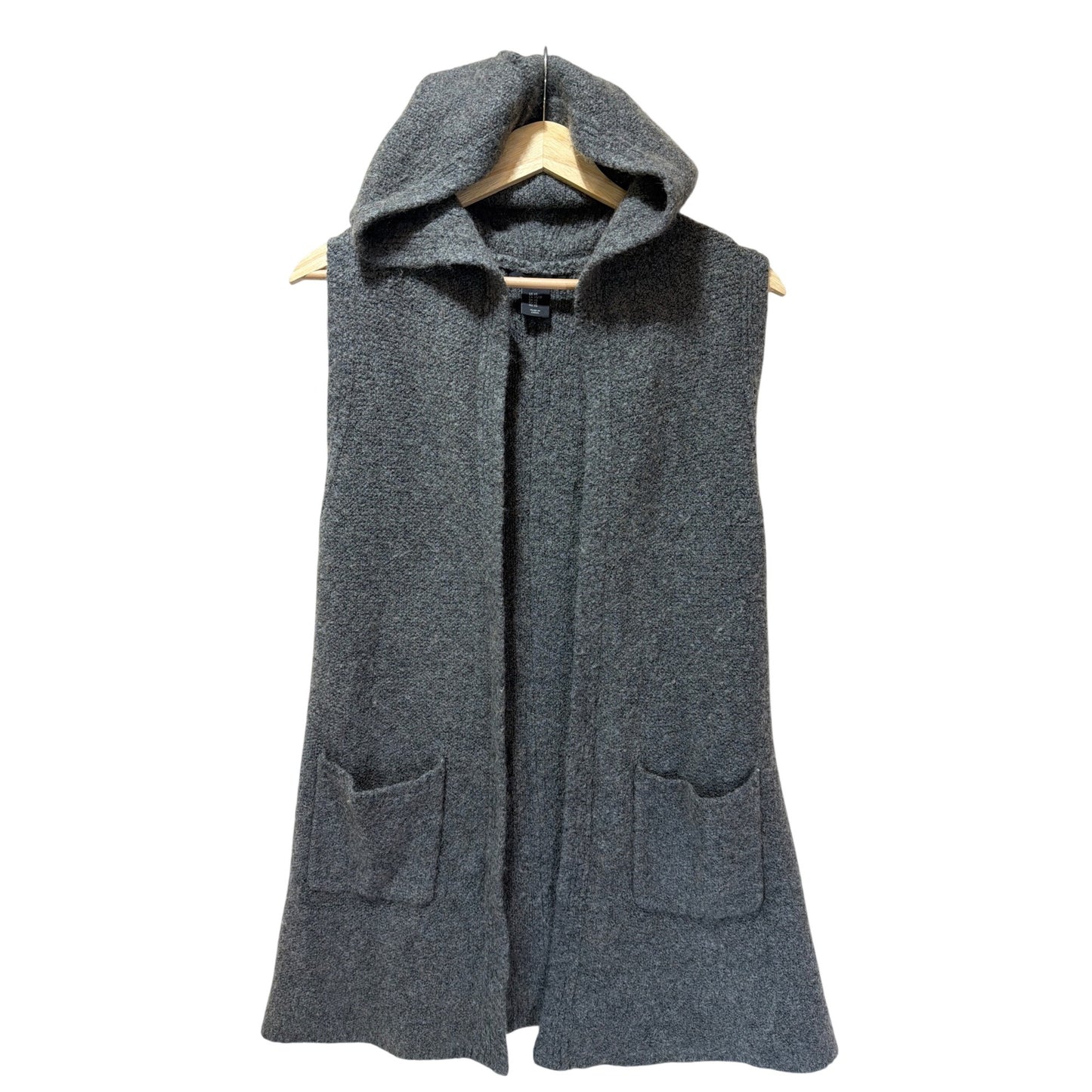 Tahari Gray Hooded Knit Vest With Pockets XS Acrylic Wool Blend