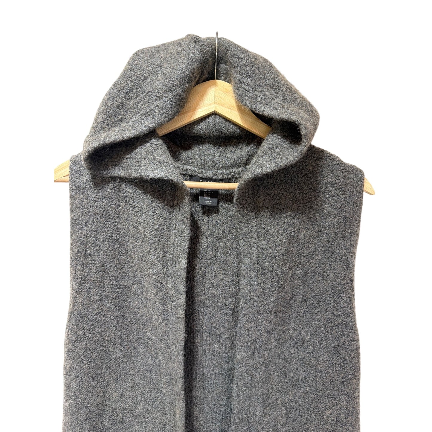 Tahari Gray Hooded Knit Vest With Pockets XS Acrylic Wool Blend