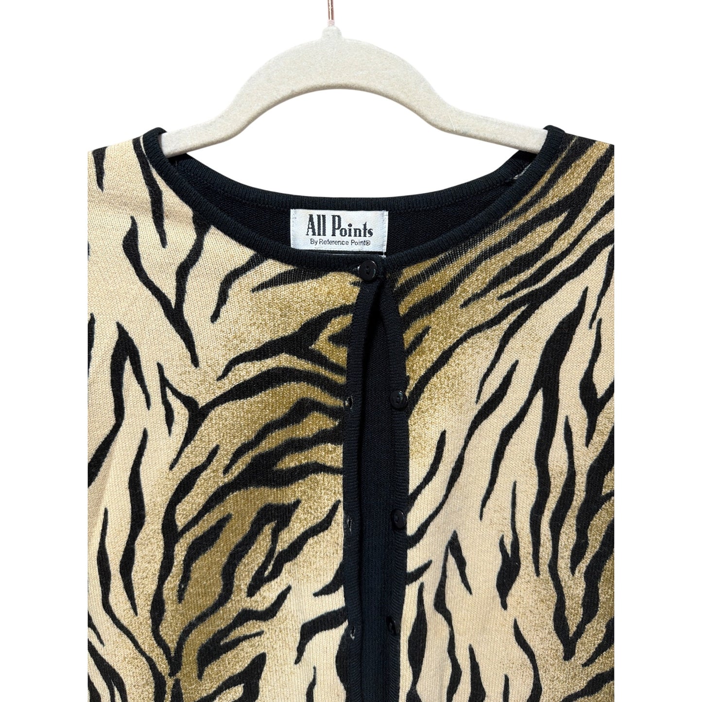 All Points Vintage 90s Black & Gold Zebra Print Button-Up Sweater Size Medium