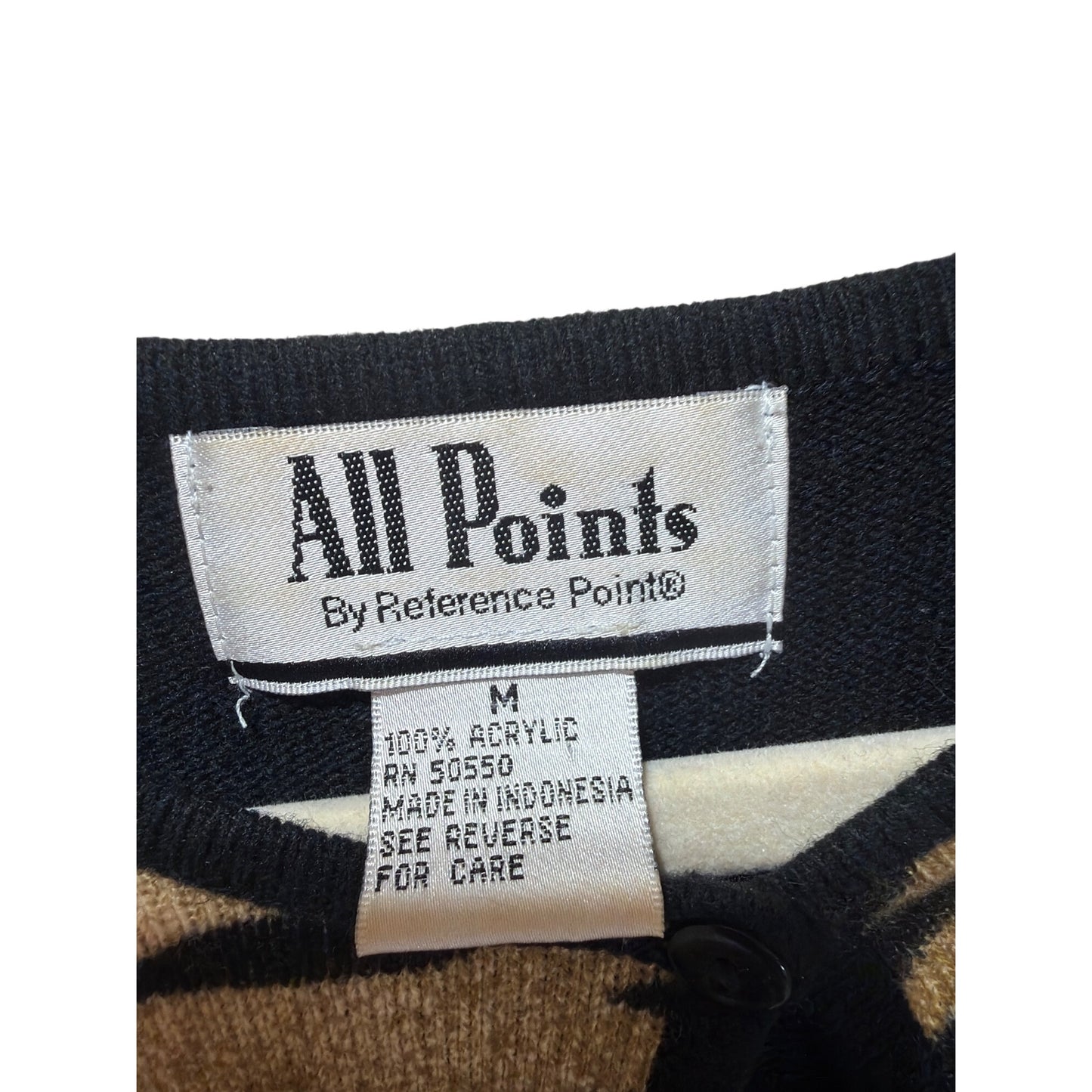 All Points Vintage 90s Black & Gold Zebra Print Button-Up Sweater Size Medium
