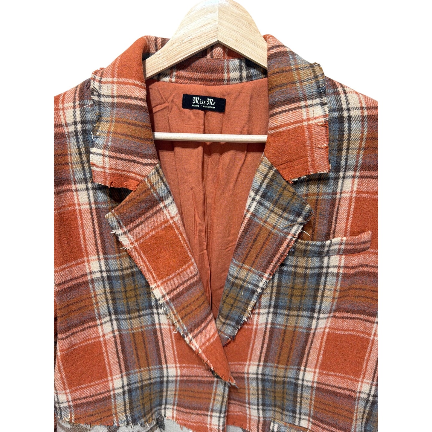 Miss Me Mixed Print Plaid & Aztec Patchwork Blazer Jacket - Medium