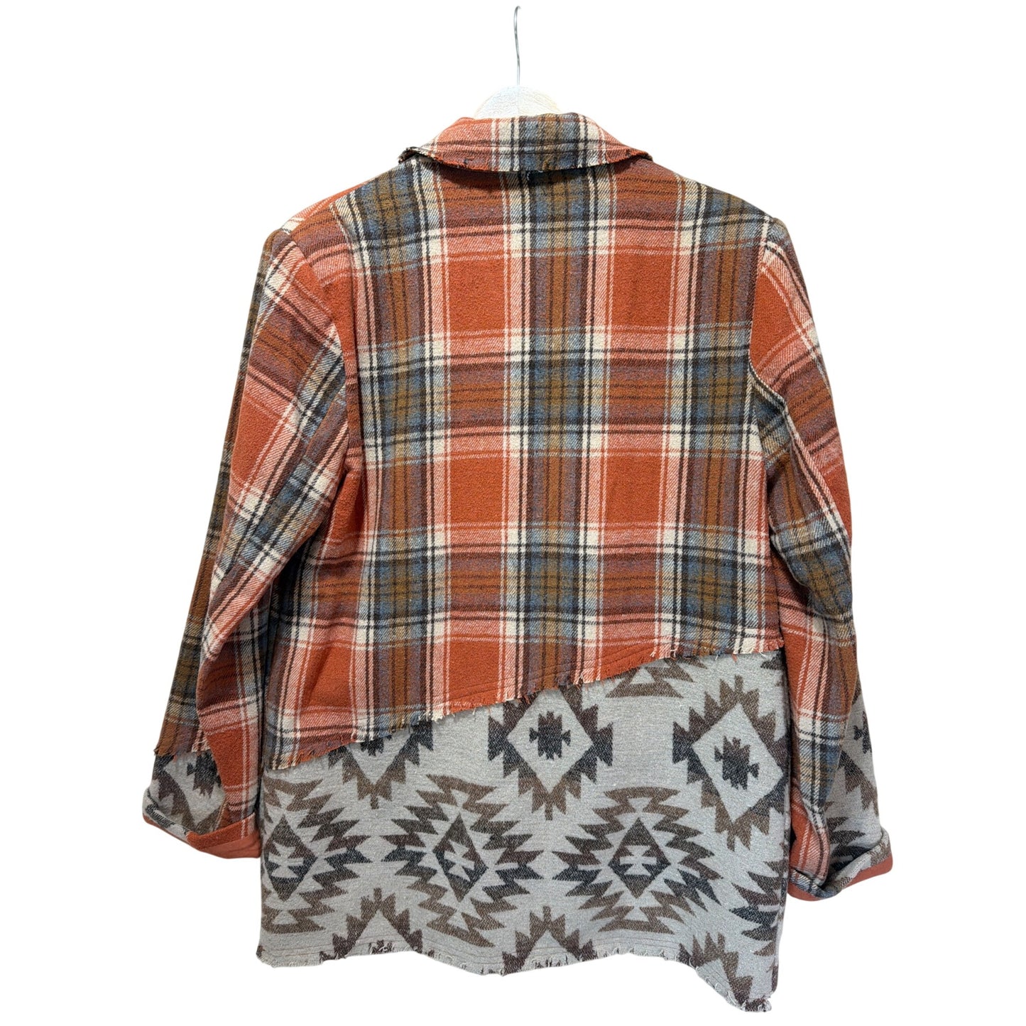 Miss Me Mixed Print Plaid & Aztec Patchwork Blazer Jacket - Medium