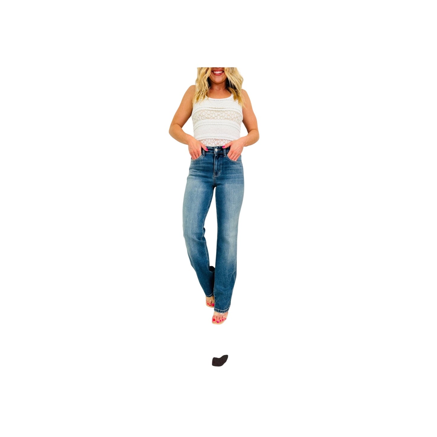 Judy Blue Womens Bootcut Jeans Size 13/31 Medium Wash Distressed Denim