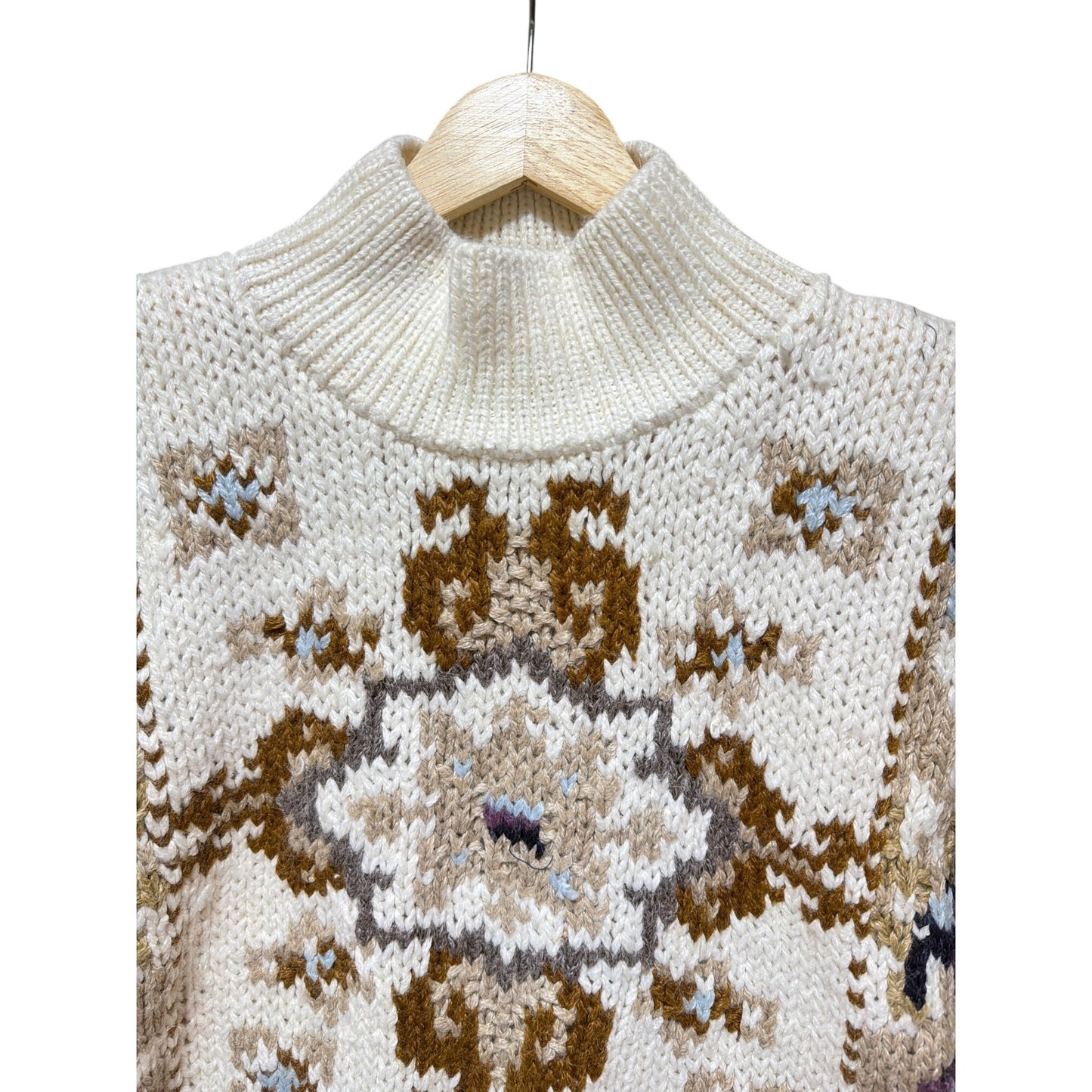Hand-Knit Jamie Scott NWT Floral Knit Mock Neck Vintage 80s Sweater Large