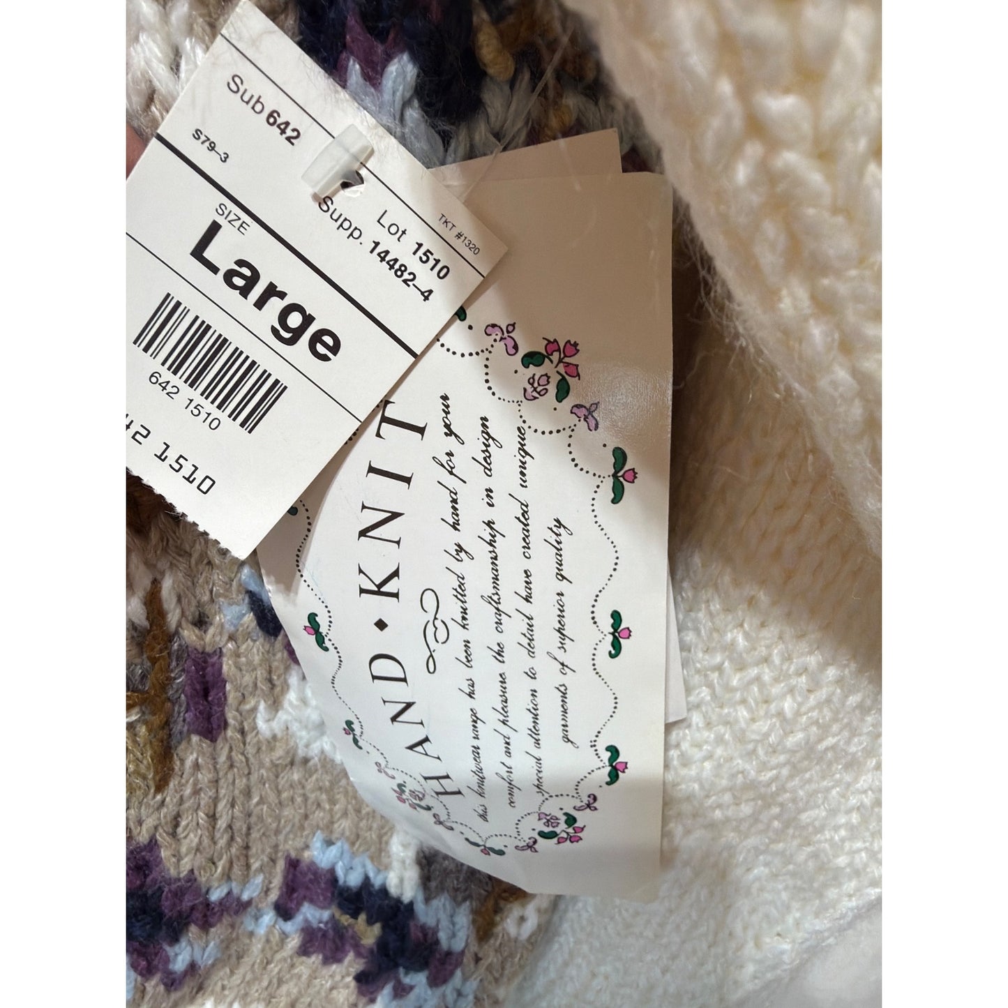 Hand-Knit Jamie Scott NWT Floral Knit Mock Neck Vintage 80s Sweater Large