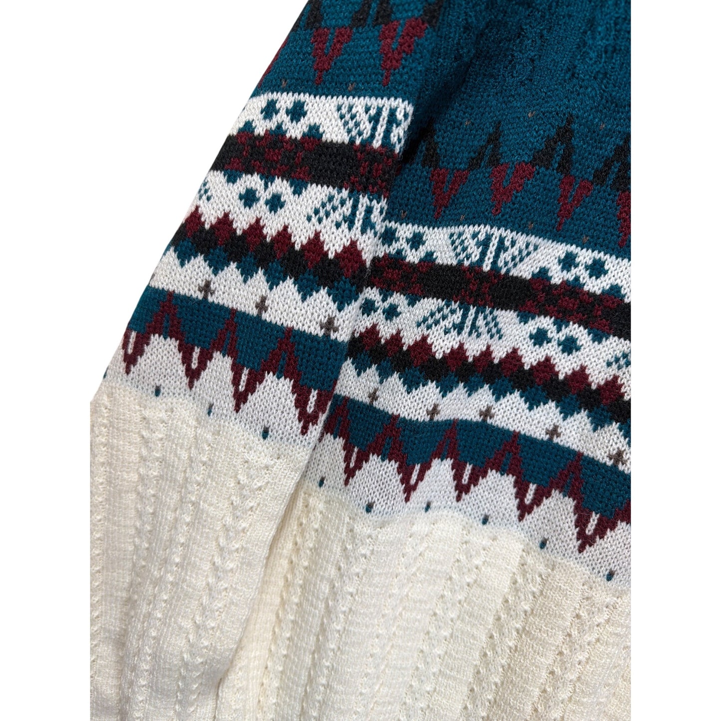 Rob Winter Vintage Teal and White Fair Isle Nordic Grandpa Sweater Medium