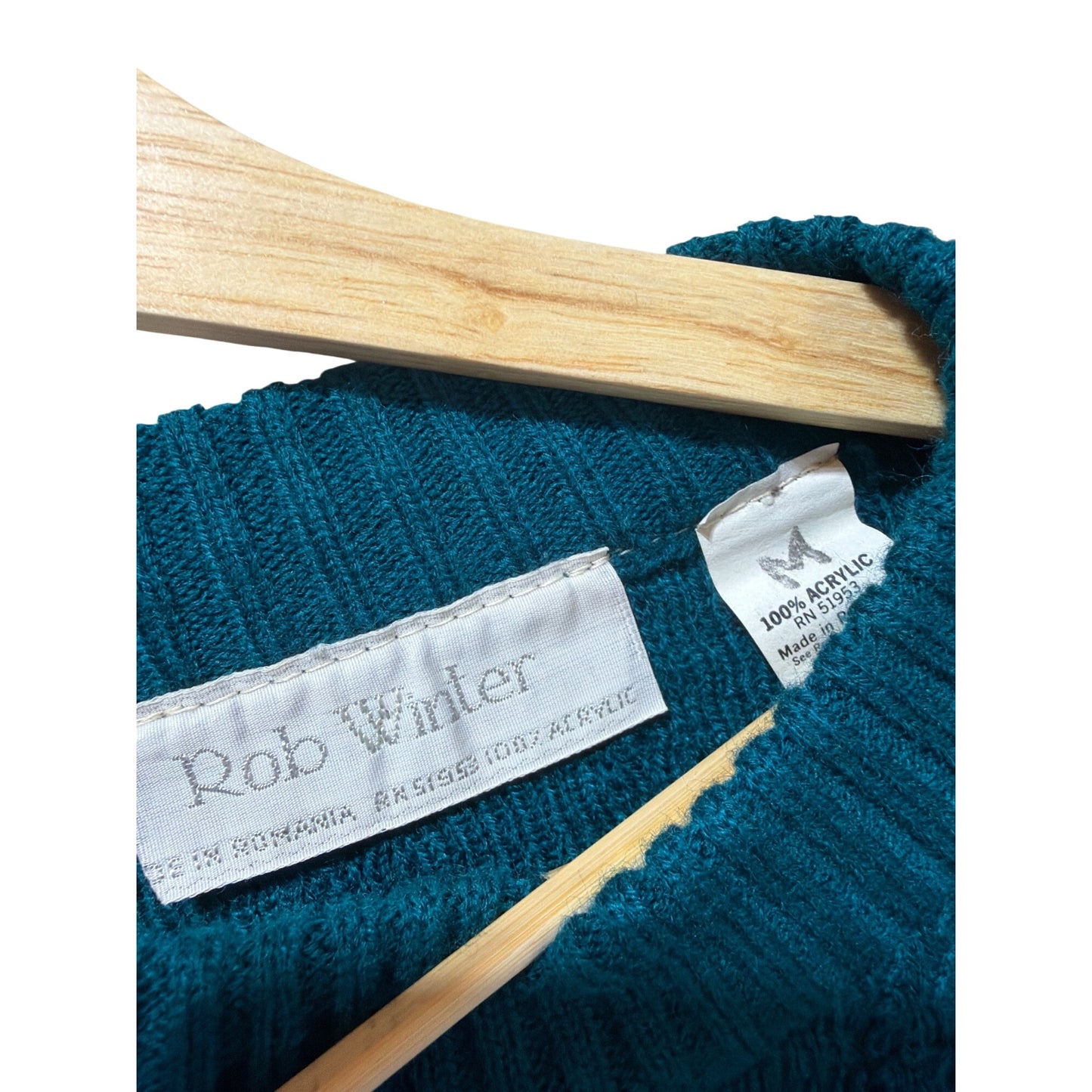 Rob Winter Vintage Teal and White Fair Isle Nordic Grandpa Sweater Medium