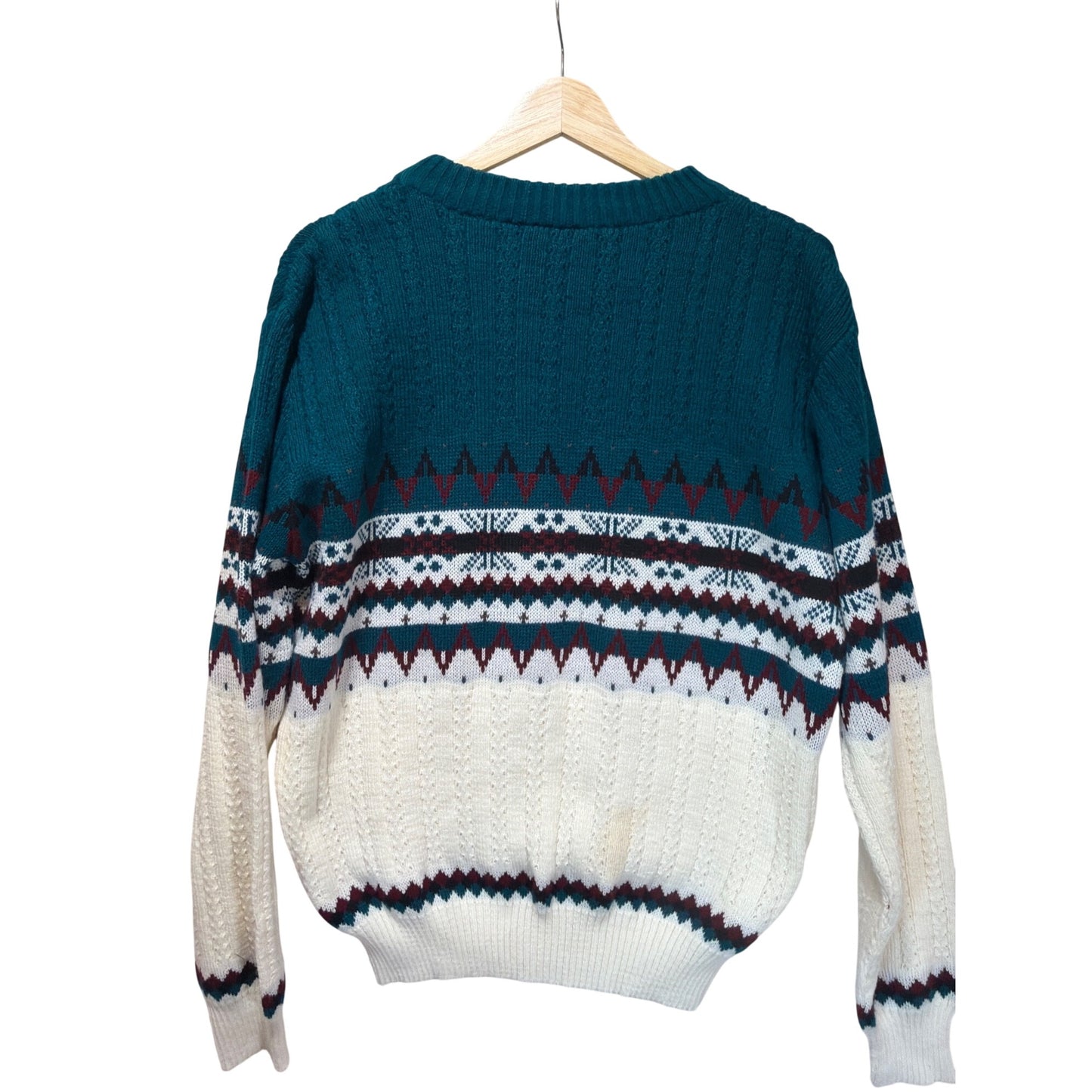 Rob Winter Vintage Teal and White Fair Isle Nordic Grandpa Sweater Medium