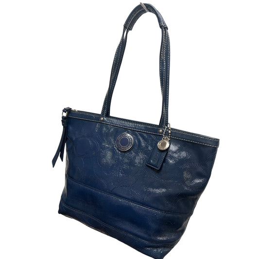 Coach Signature C Stitch Navy Patent Leather Tote Bag