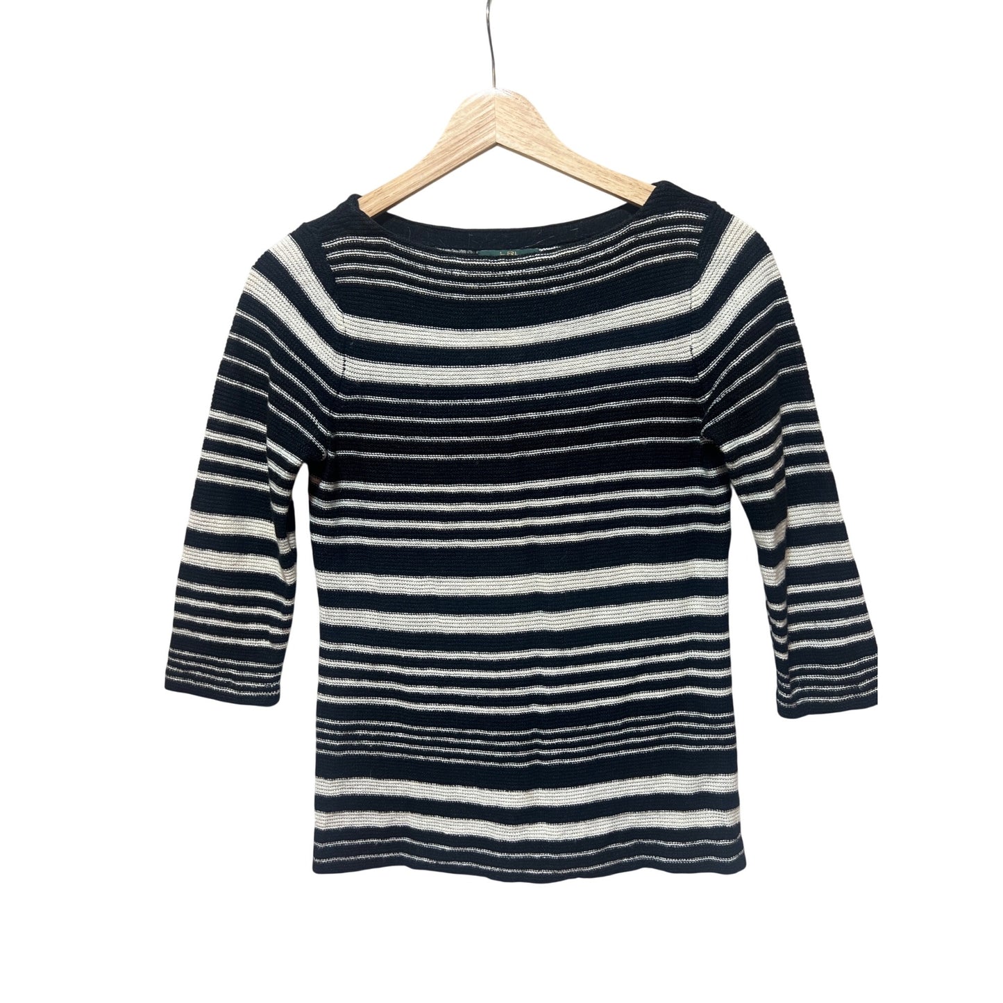 Lauren Jean Company Petite Striped Knit Black & White Linen Blend 3/4 Sleeve Sweater PS