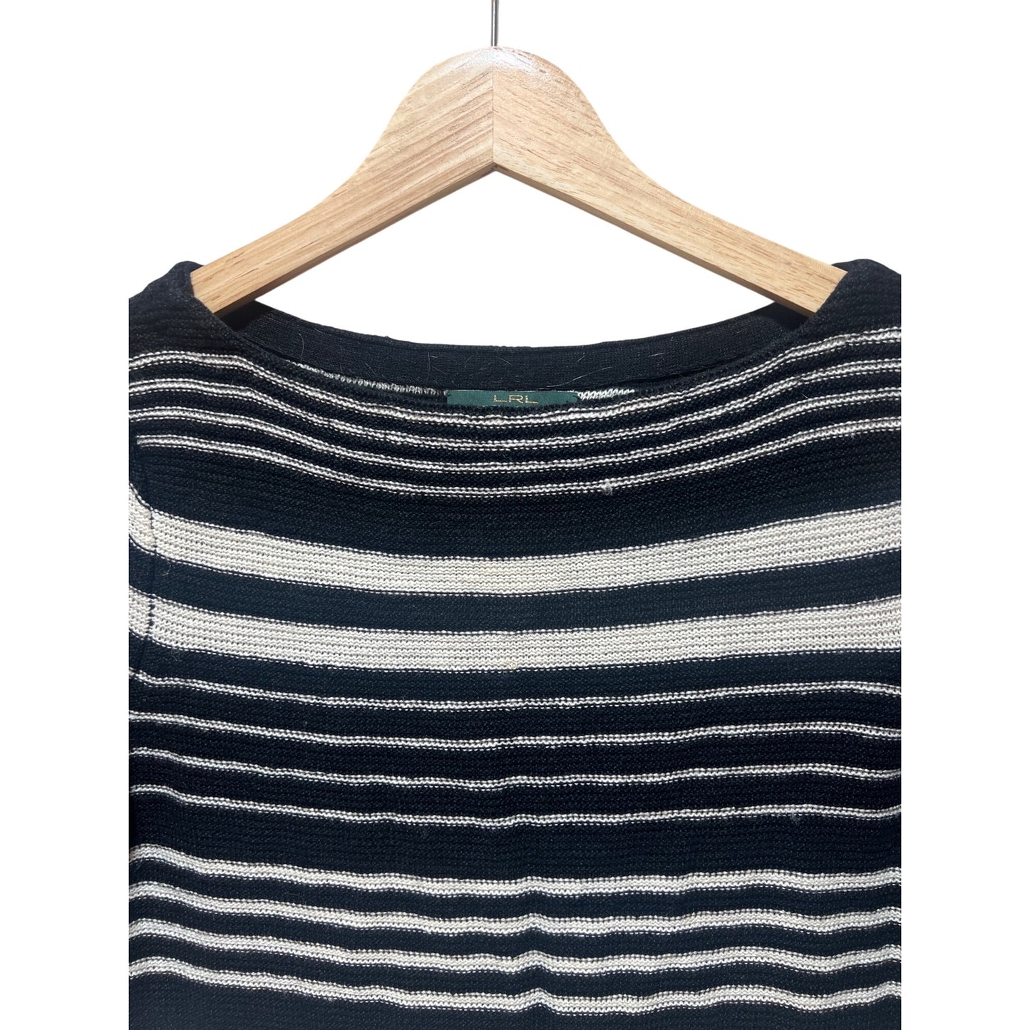 Lauren Jean Company Petite Striped Knit Black & White Linen Blend 3/4 Sleeve Sweater PS