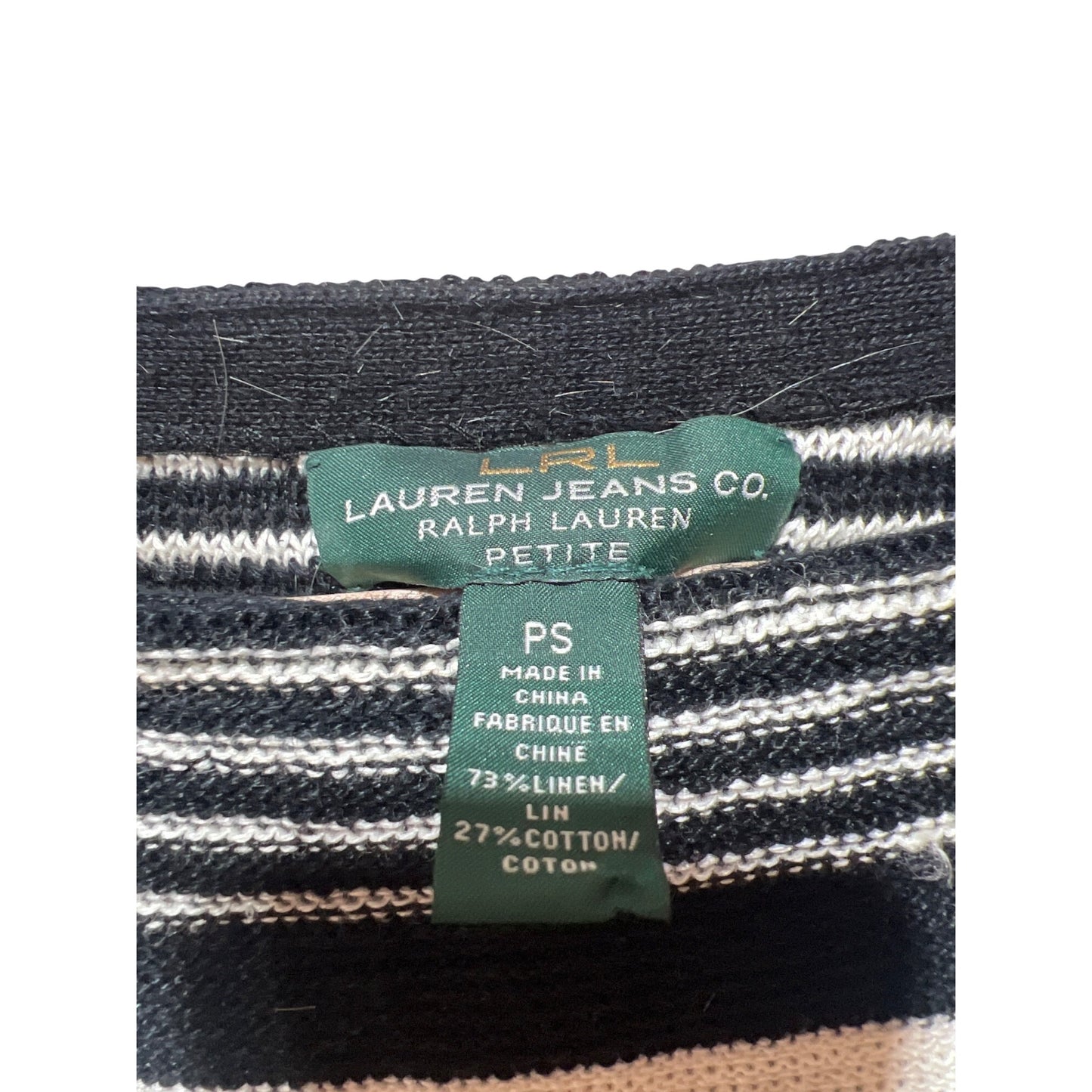 Lauren Jean Company Petite Striped Knit Black & White Linen Blend 3/4 Sleeve Sweater PS