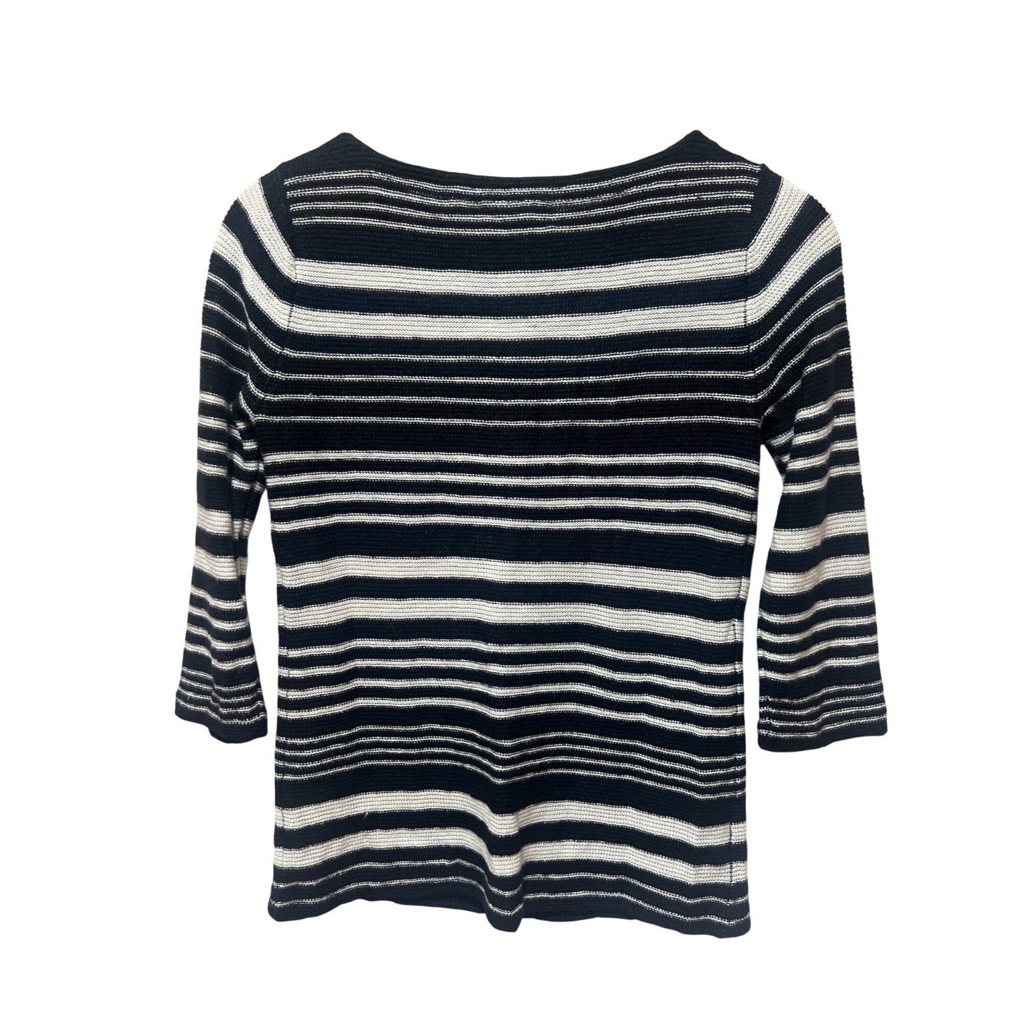 Lauren Jean Company Petite Striped Knit Black & White Linen Blend 3/4 Sleeve Sweater PS