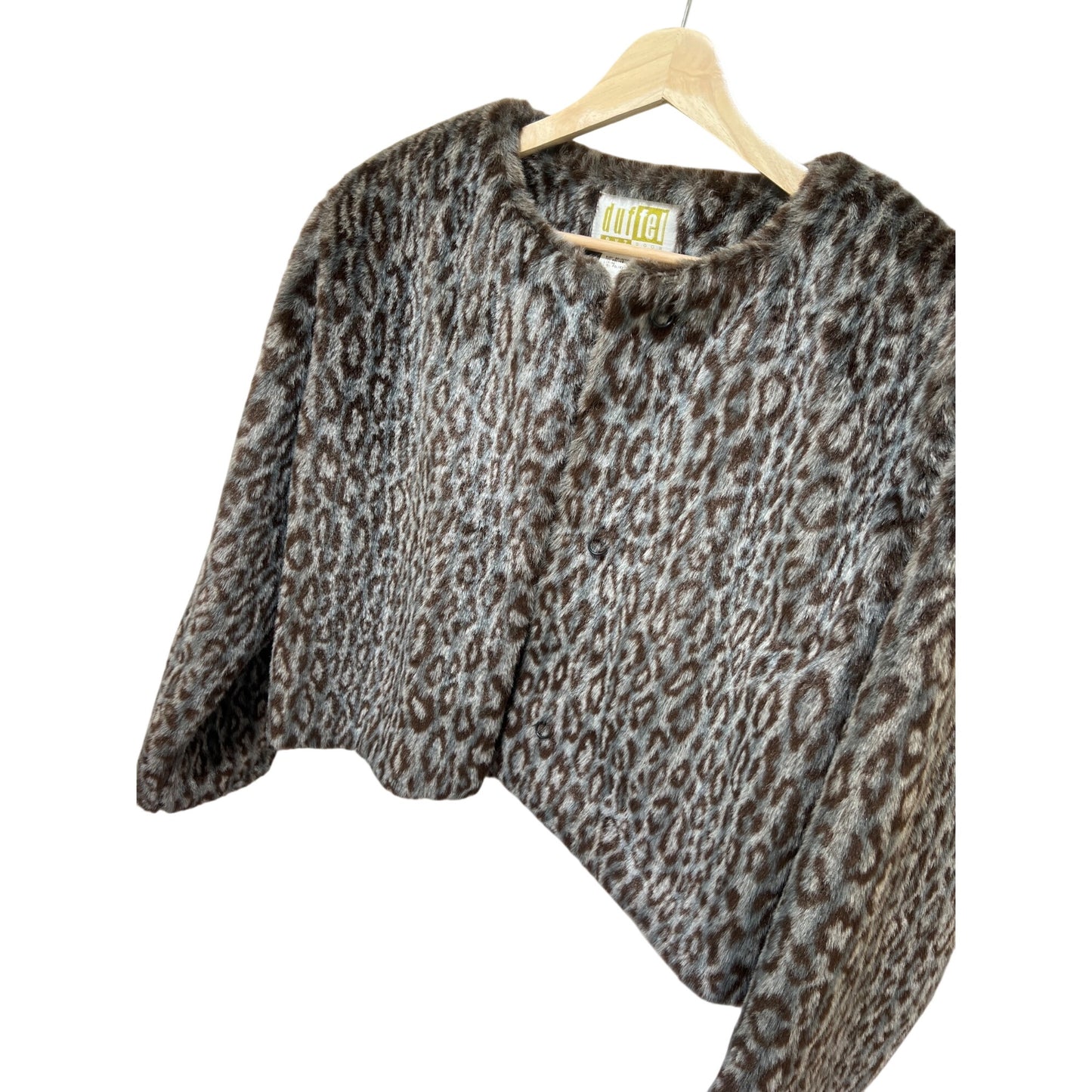 Duffel Vintage 90's Womens Faux Fur Leopard Print Cropped Coat Medium
