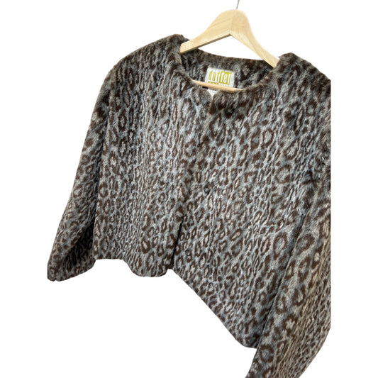 Duffel Vintage 90's Womens Faux Fur Leopard Print Cropped Coat Medium