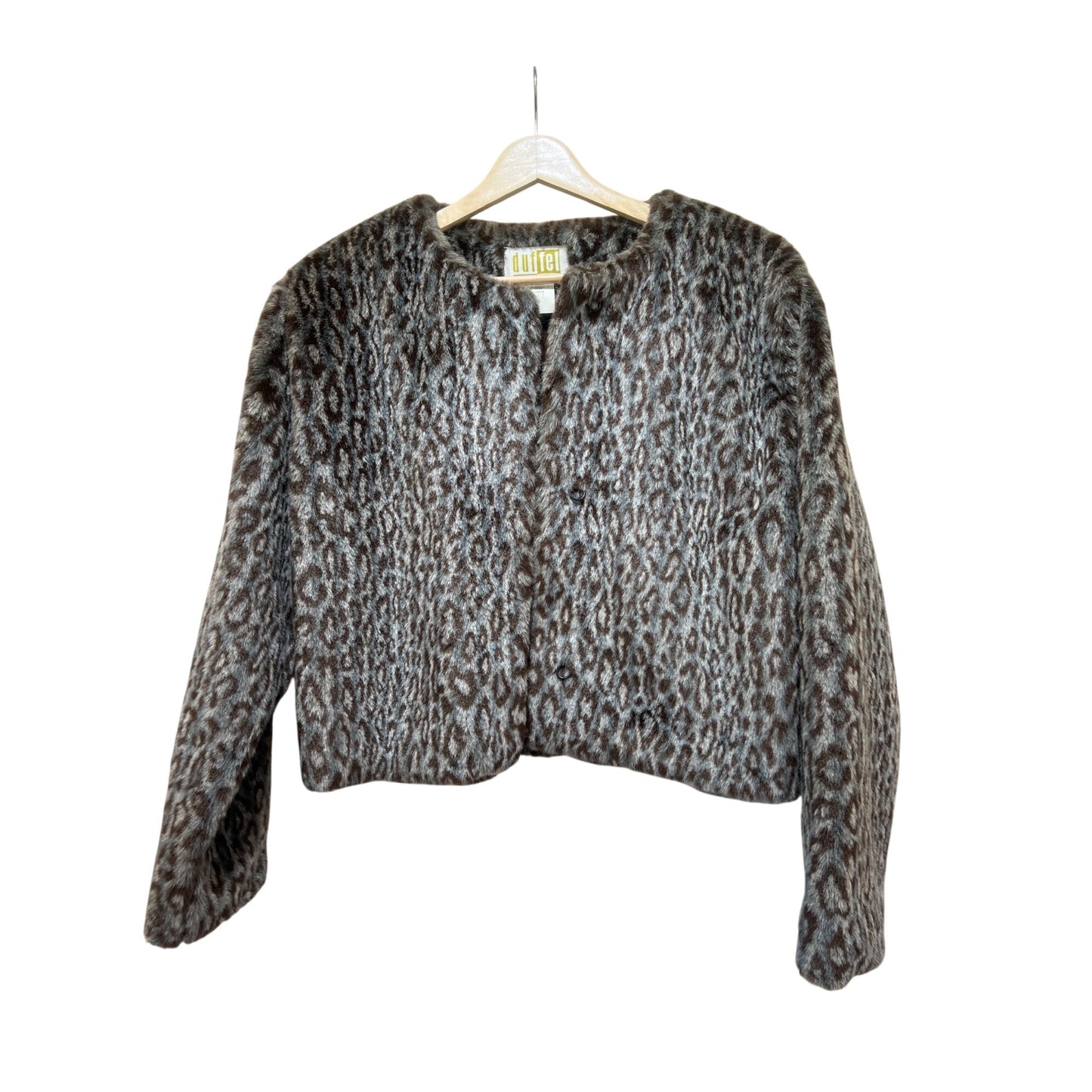 Duffel Vintage 90's Womens Faux Fur Leopard Print Cropped Coat Medium