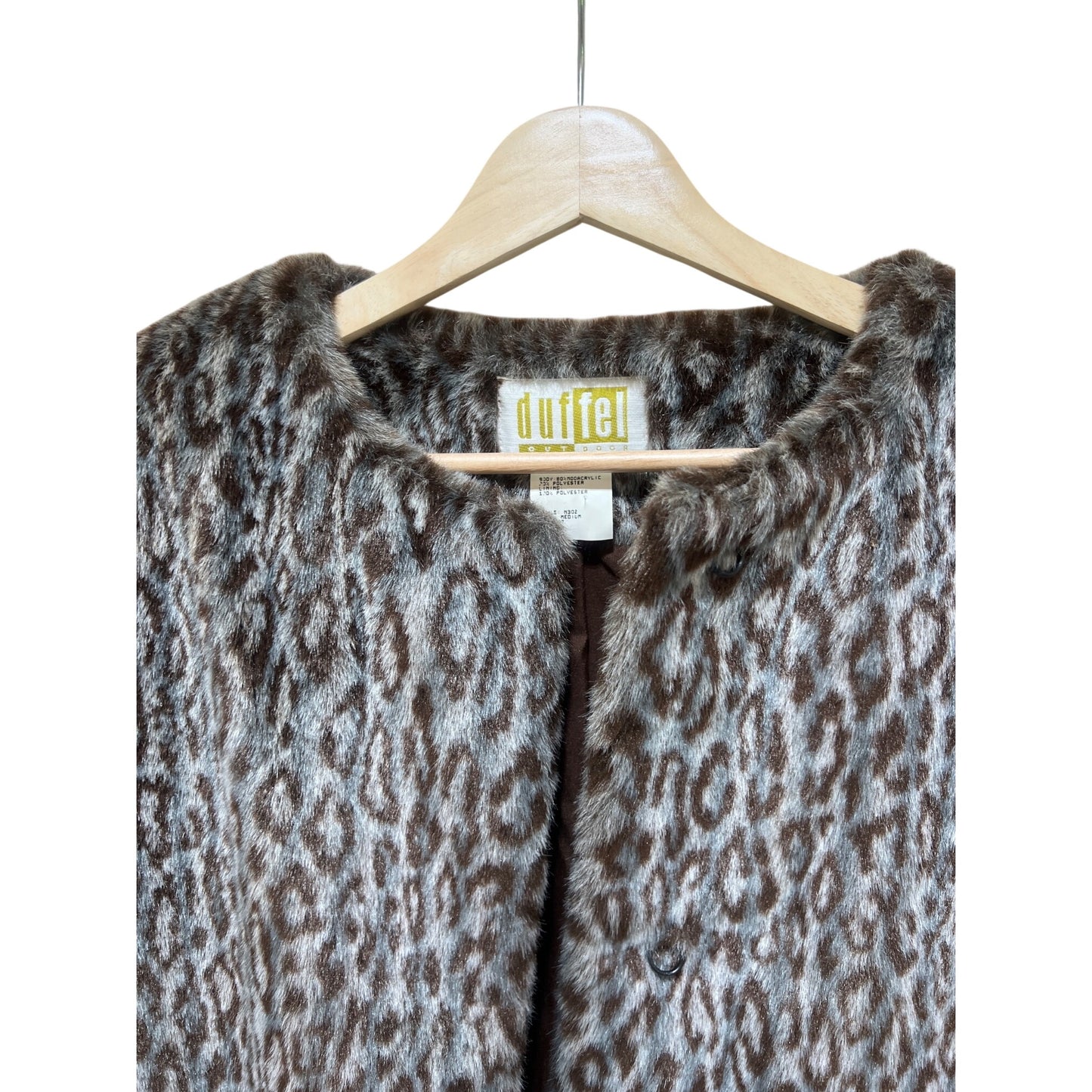 Duffel Vintage 90's Womens Faux Fur Leopard Print Cropped Coat Medium