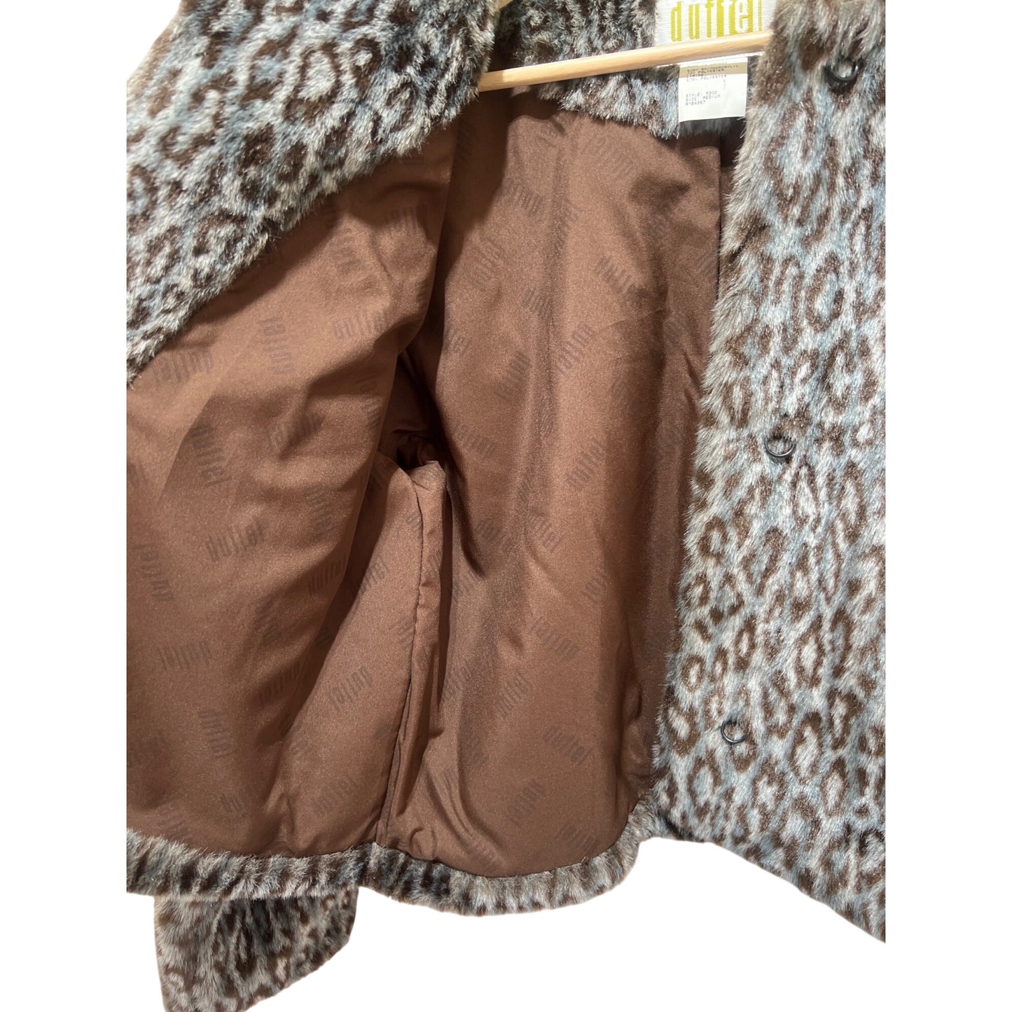 Duffel Vintage 90's Womens Faux Fur Leopard Print Cropped Coat Medium