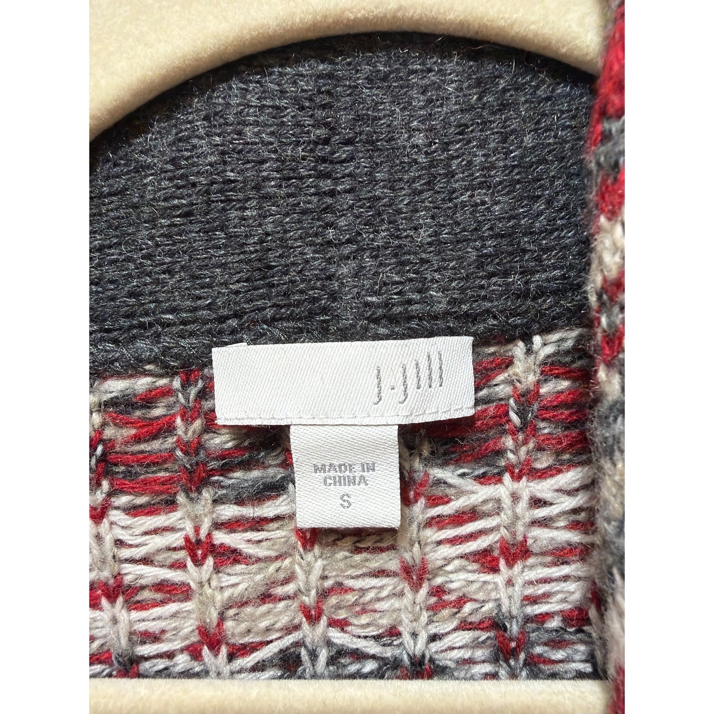 J. Jill Newbury Topper Fair Isle Wool Cotton Blend Duster Cardigan S Gray Red Open Front