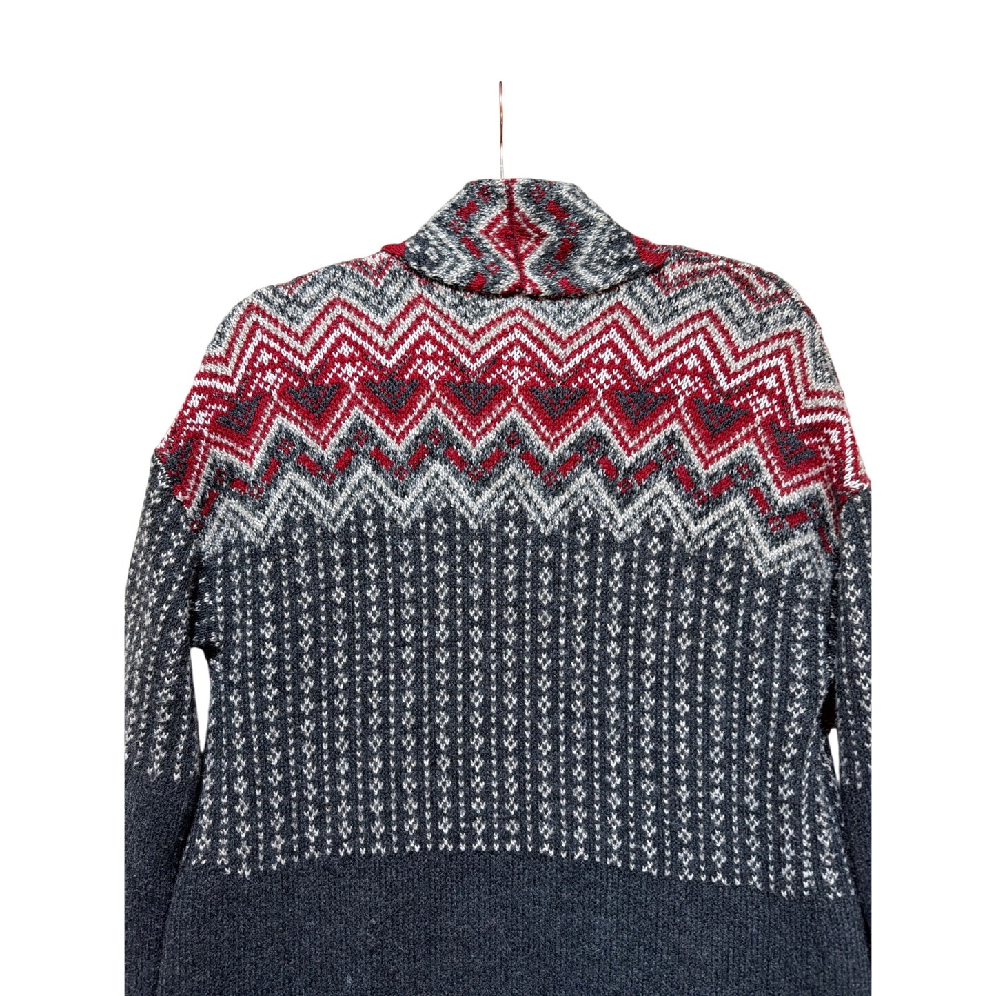 J. Jill Newbury Topper Fair Isle Wool Cotton Blend Duster Cardigan S Gray Red Open Front