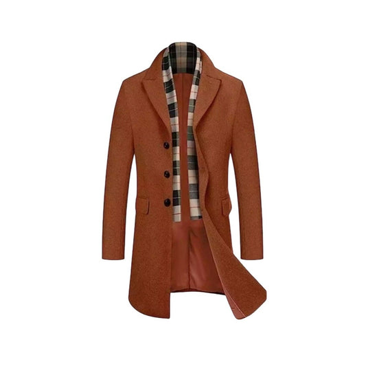 Coofandy Brown 3 Button Wool Feel Overcoat