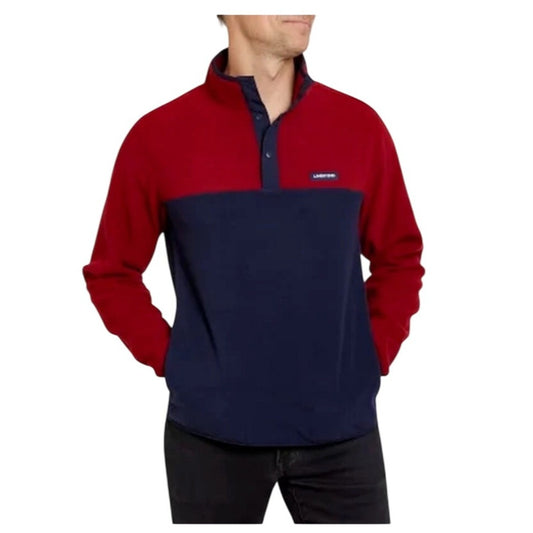 Lands End NWT Heritage Polar Fleece Snap Neck Mens Red & Navy Pullover Size M