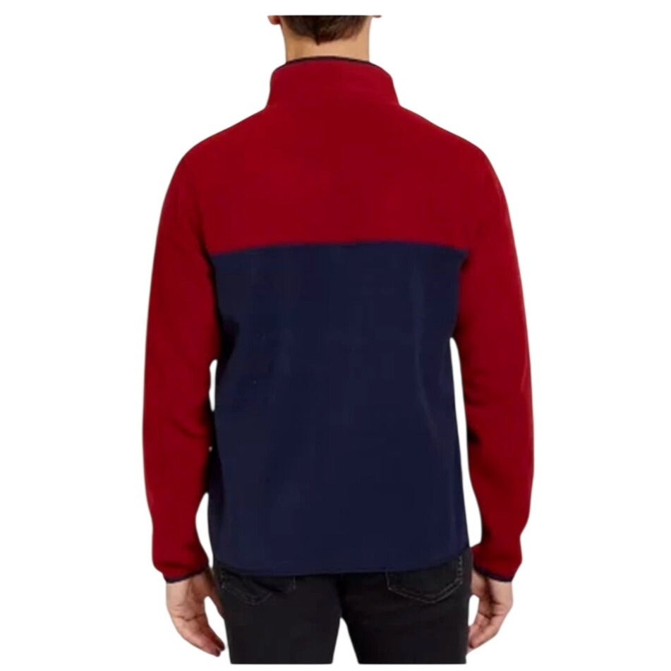 Lands End NWT Heritage Polar Fleece Snap Neck Mens Red & Navy Pullover Size M