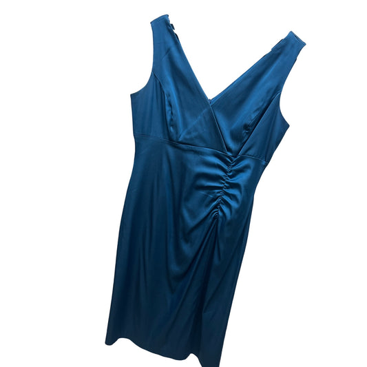 Donna Ricco Peacock Blue Satin Bodycon Cocktail Dress