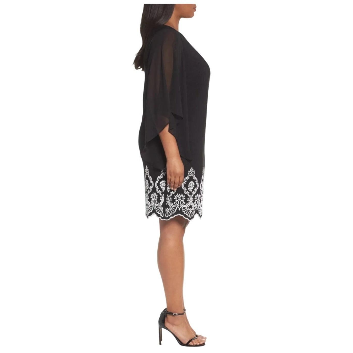 Xscape NWT Black With White Beading Shift Capelet Dress