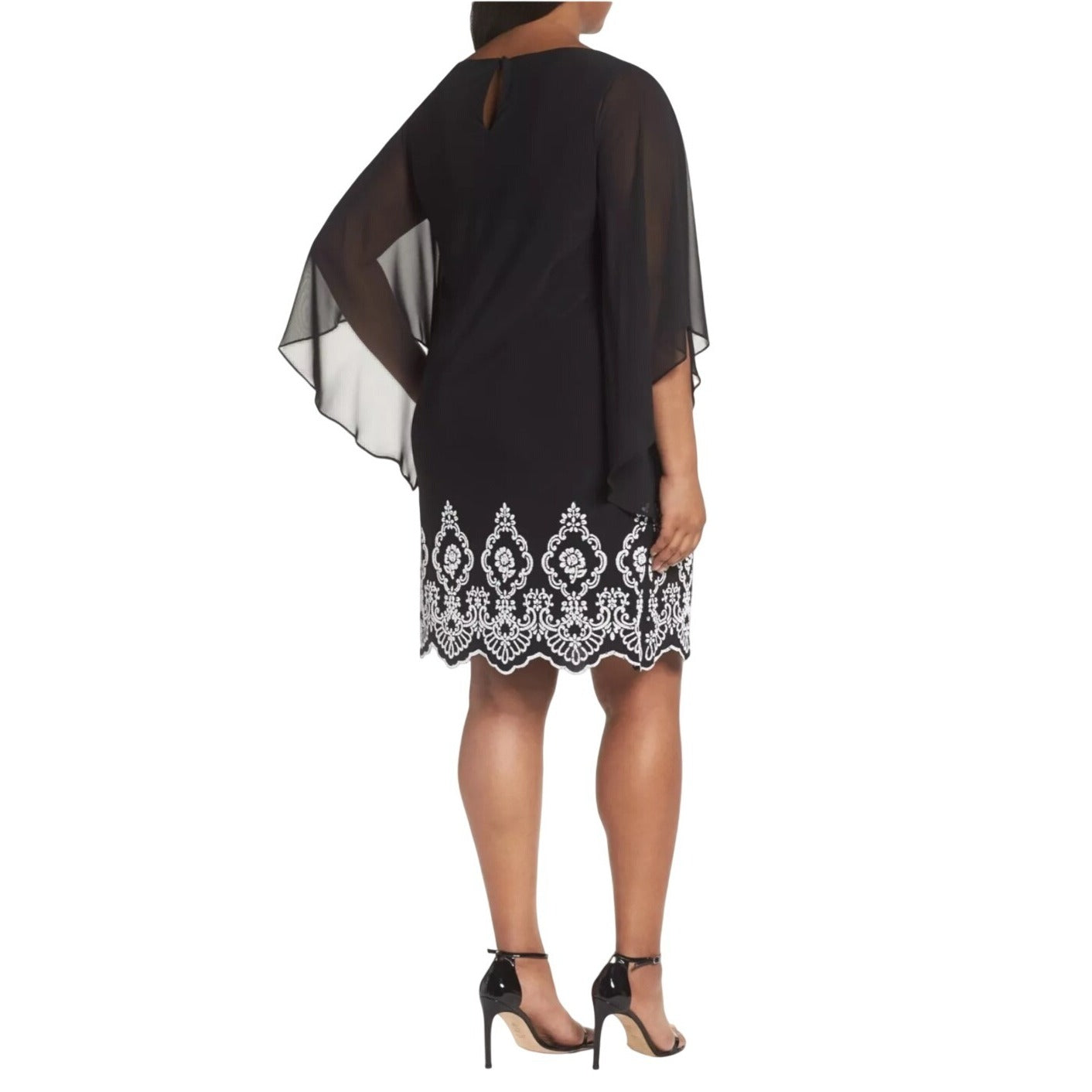 Xscape NWT Black With White Beading Shift Capelet Dress