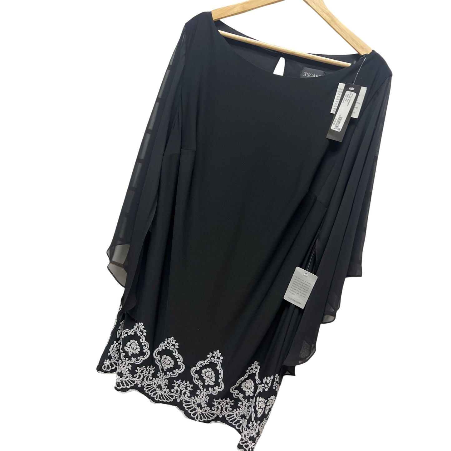 Xscape NWT Black With White Beading Shift Capelet Dress