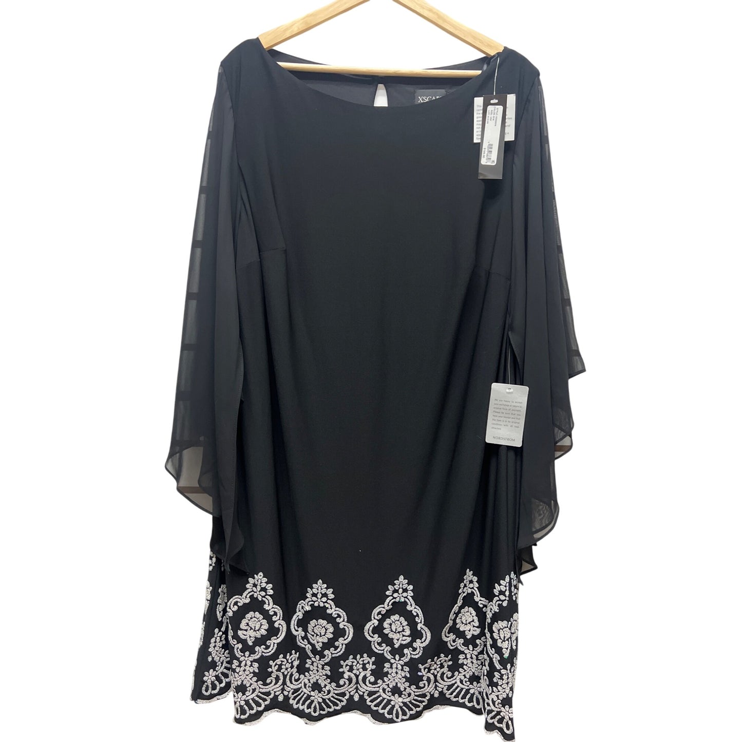 Xscape NWT Black With White Beading Shift Capelet Dress