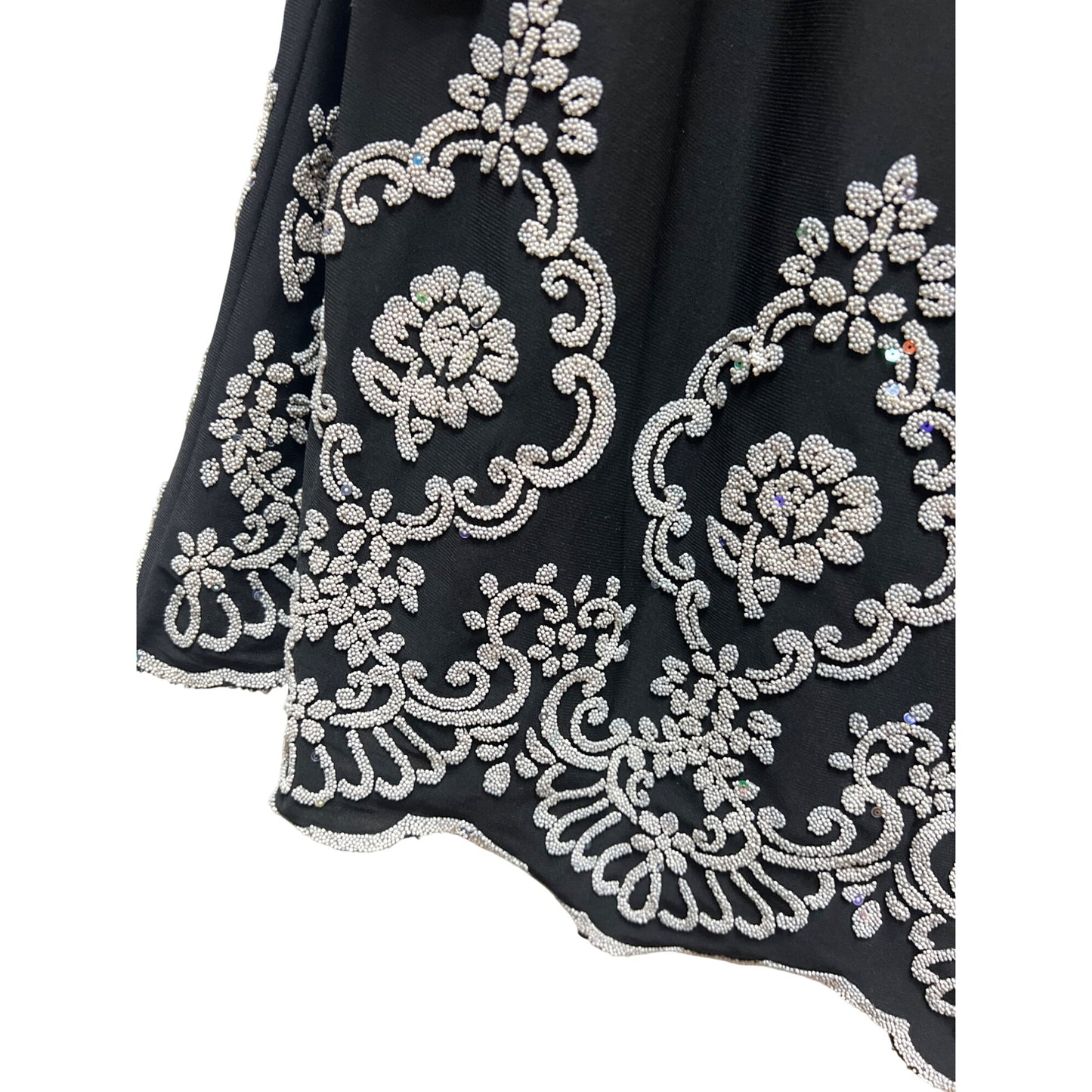 Xscape NWT Black With White Beading Shift Capelet Dress