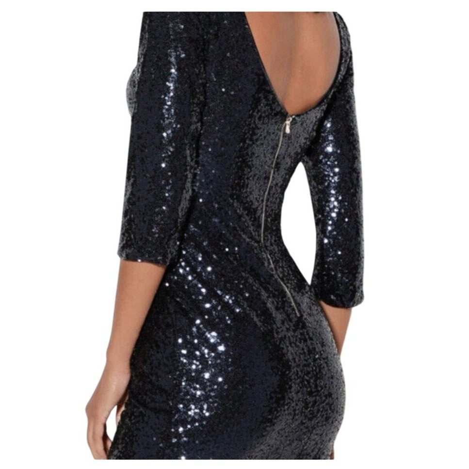 Lulu's NWT Let's Dance Navy Blue Sequin Bodycon Midi Dress