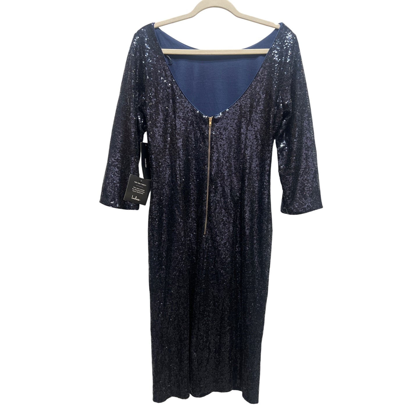 Lulu's NWT Let's Dance Navy Blue Sequin Bodycon Midi Dress