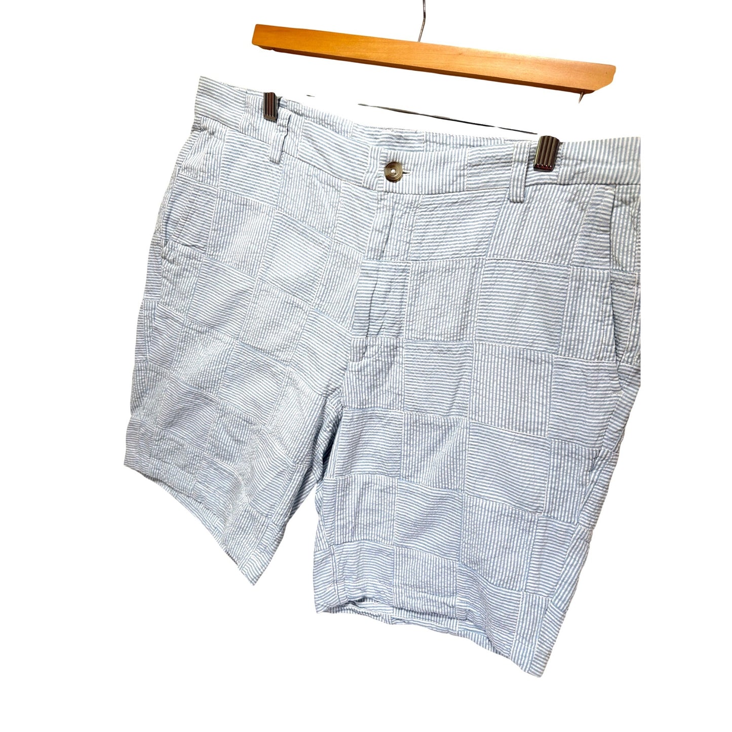 Vineyard Vines Blue & White Seersucker Patchwork Chino Breaker Shorts Size 35