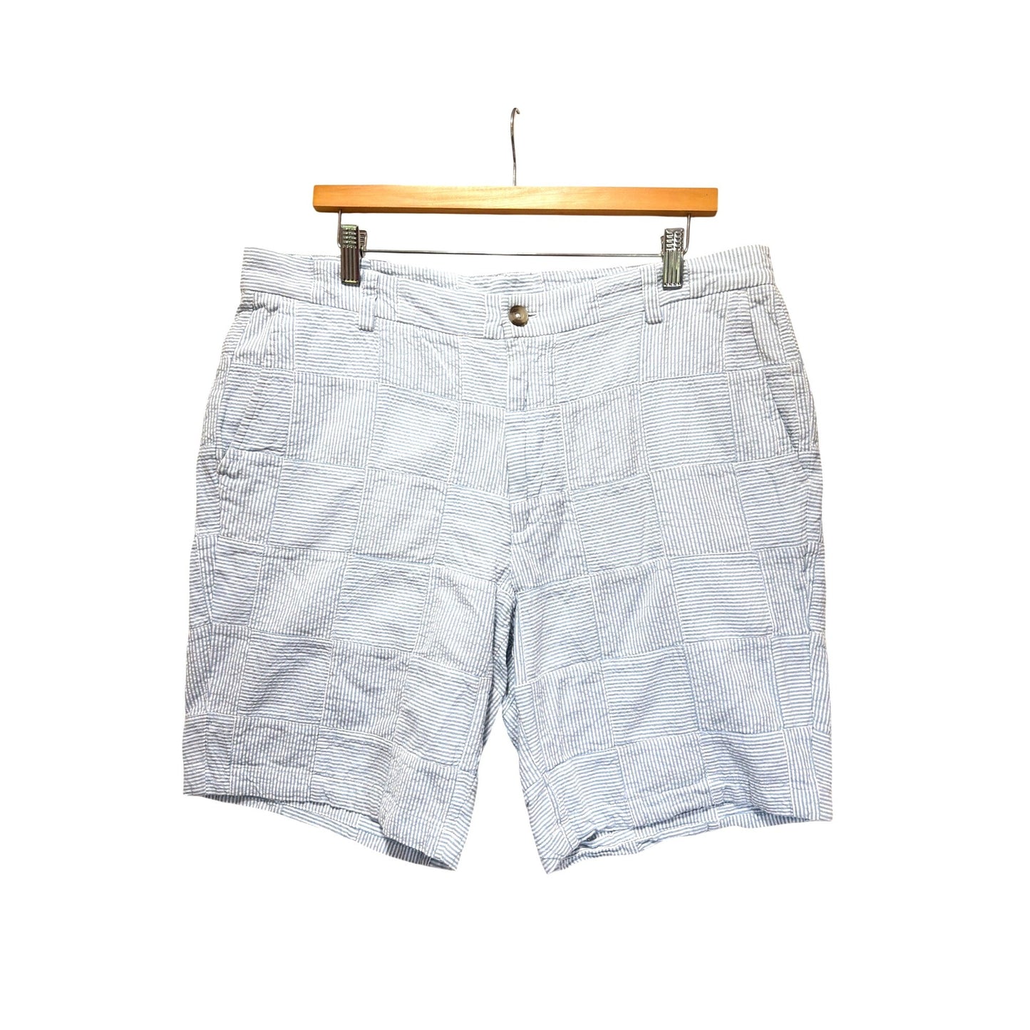 Vineyard Vines Blue & White Seersucker Patchwork Chino Breaker Shorts Size 35