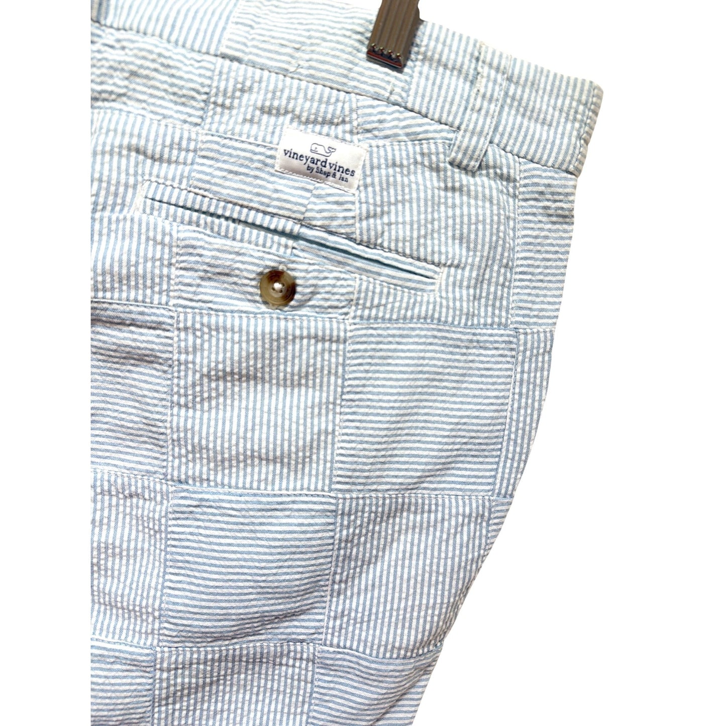 Vineyard Vines Blue & White Seersucker Patchwork Chino Breaker Shorts Size 35