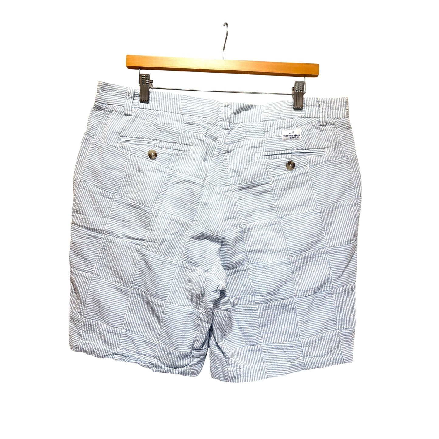 Vineyard Vines Blue & White Seersucker Patchwork Chino Breaker Shorts Size 35
