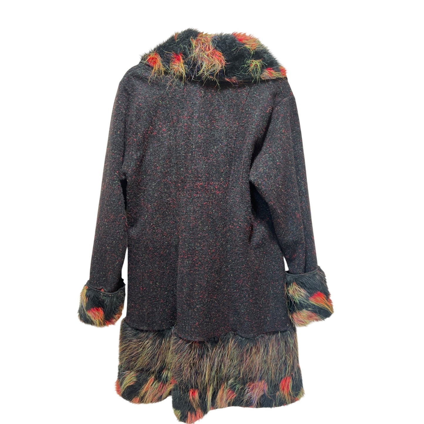 Lee Andersen Mixed Media Art To Wear Jacket With Faux Fur Trim & Floral Accents - Size L