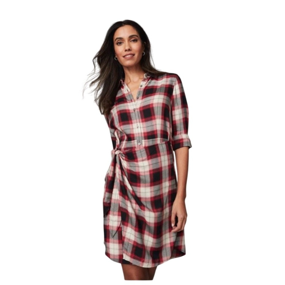 Untuckit Rachel Red & Black Plaid Wrap Shirt Dress NWOT Size 6