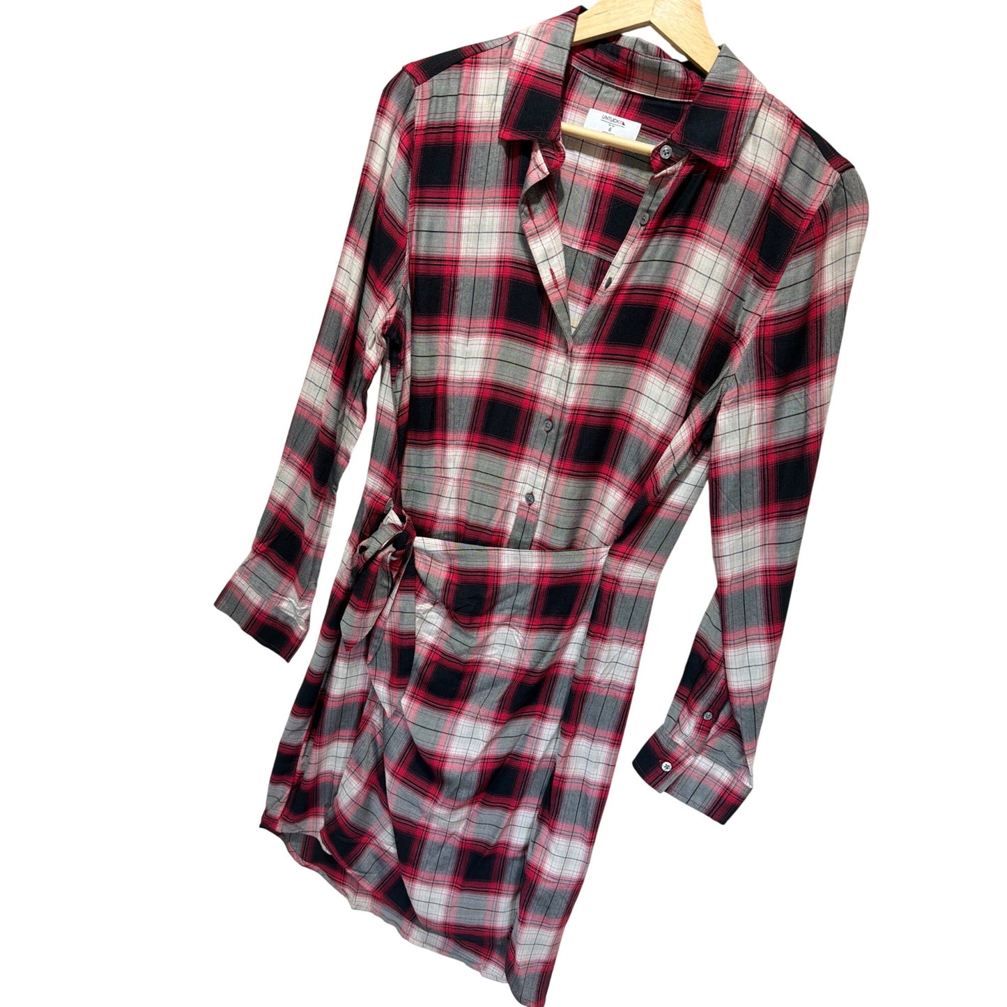 Untuckit Rachel Red & Black Plaid Wrap Shirt Dress NWOT Size 6