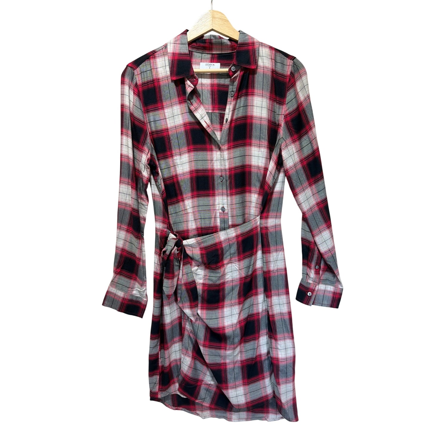 Untuckit Rachel Red & Black Plaid Wrap Shirt Dress NWOT Size 6