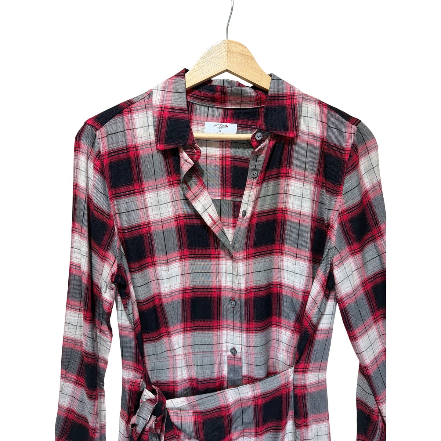 Untuckit Rachel Red & Black Plaid Wrap Shirt Dress NWOT Size 6