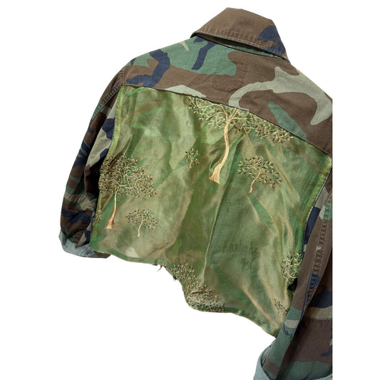 Josie Bruno Vintage Rare One of a Kind Signed by Artist Arboreal Cropped Embroidered Camo Jacket