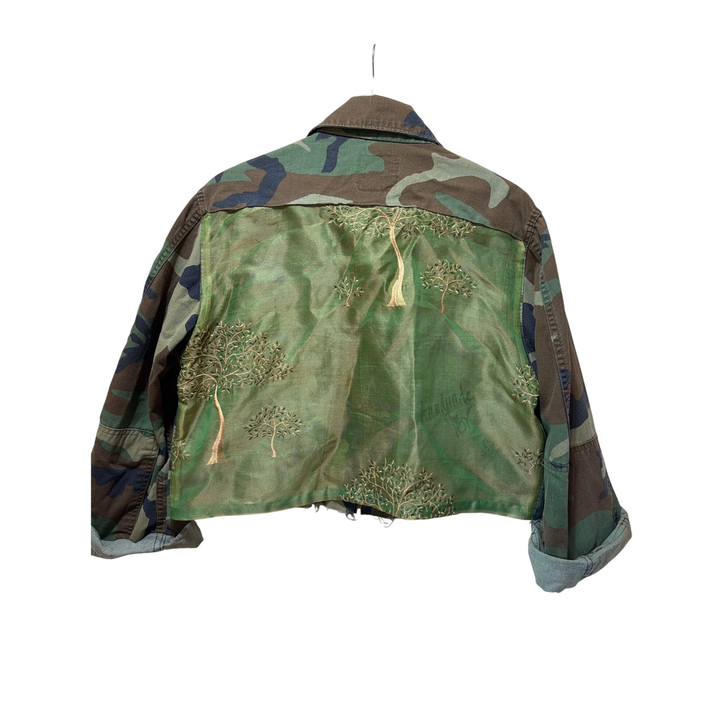 Josie Bruno Vintage Rare One of a Kind Signed by Artist Arboreal Cropped Embroidered Camo Jacket